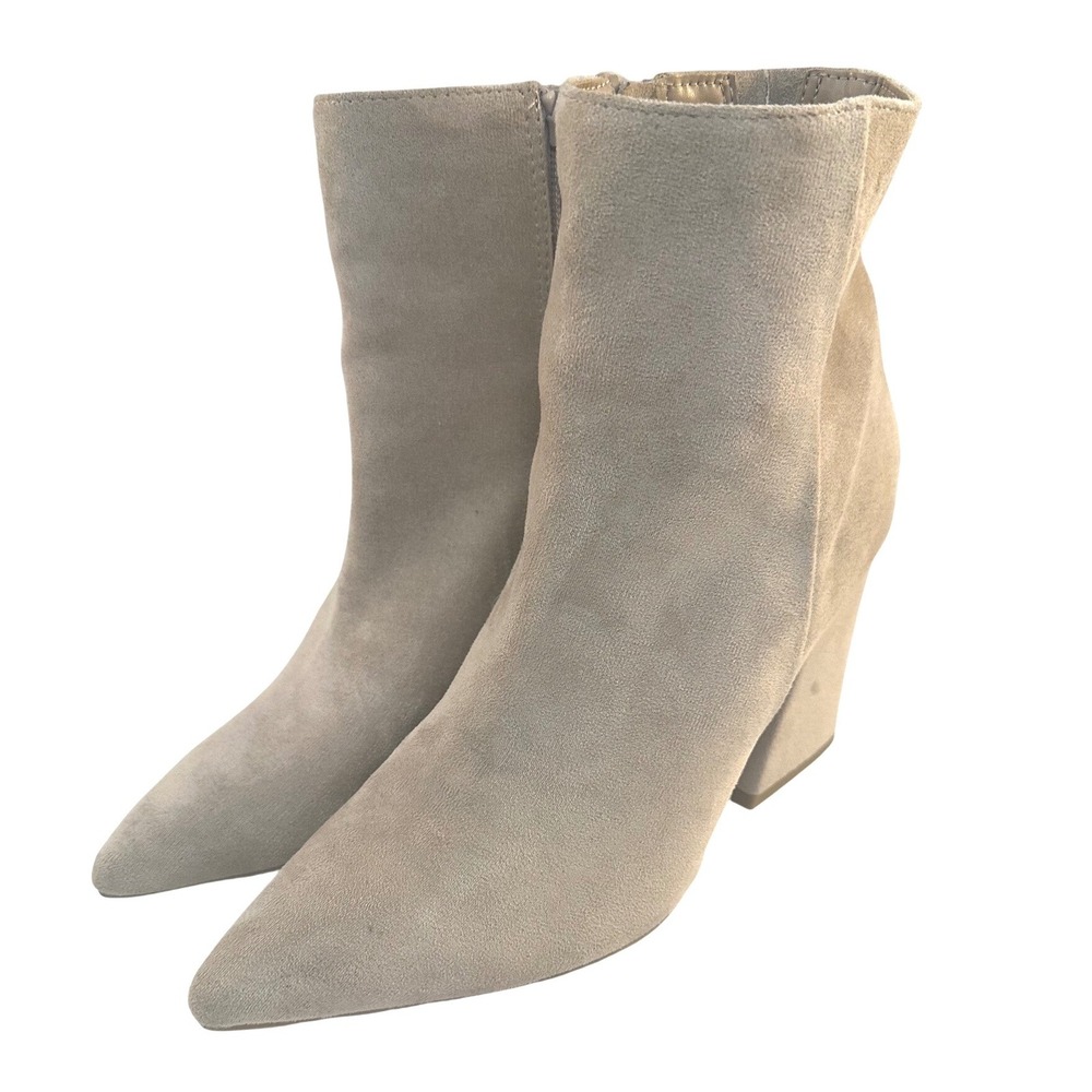 A New Day Women's Taupe Faux Suede Pointed Toe Block Heel Ankle Boots Size 7